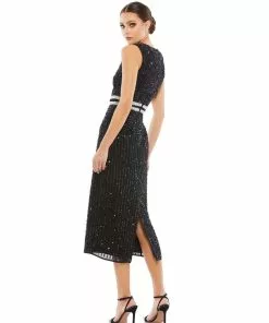 Mac Duggal Shop For Sequined Sleeveless Midi Sheath Dress
