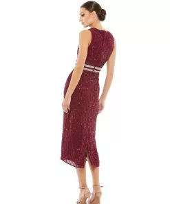 Mac Duggal Shop For Sequined Sleeveless Midi Sheath Dress