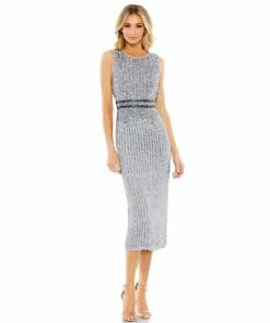 Mac Duggal Shop For Sequined Sleeveless Midi Sheath Dress
