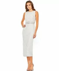 Mac Duggal Shop For Sequined Sleeveless Midi Sheath Dress