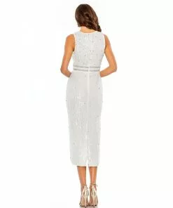 Mac Duggal Shop For Sequined Sleeveless Midi Sheath Dress