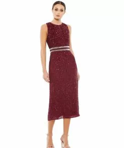 Mac Duggal Shop For Sequined Sleeveless Midi Sheath Dress