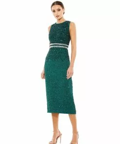 Mac Duggal Shop For Sequined Sleeveless Midi Sheath Dress