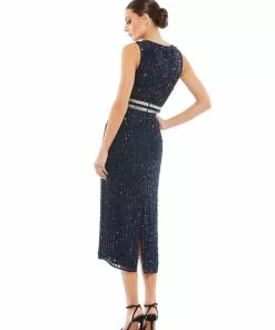 Mac Duggal Shop For Sequined Sleeveless Midi Sheath Dress