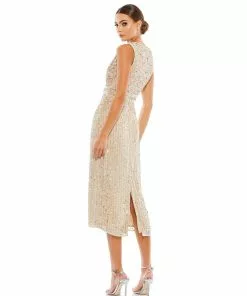 Mac Duggal Shop For Sequined Sleeveless Midi Sheath Dress