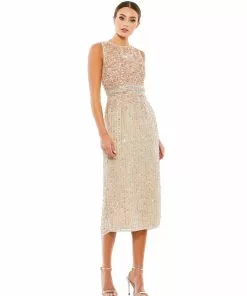 Mac Duggal Shop For Sequined Sleeveless Midi Sheath Dress