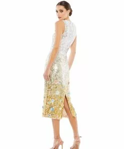 Mac Duggal Metallic Ombré Floral Embellished Sleeveless Midi Dress 6 Mac Duggal Metallic Ombré Floral Embellished Sleeveless Midi Dress