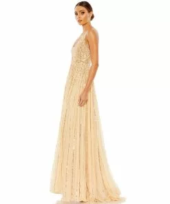 Mac Duggal Shop For Sequined Illusion Plunge Neck A-Line Gown