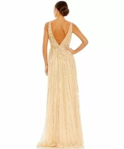 Mac Duggal Shop For Sequined Illusion Plunge Neck A-Line Gown