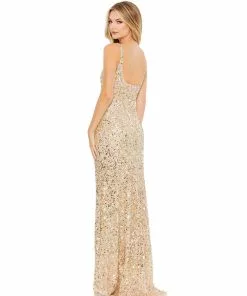 Mac Duggal Soft Gold Sequined Evening Gown Shop For