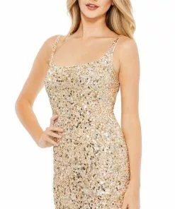 Mac Duggal Soft Gold Sequined Evening Gown Shop For