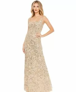 Mac Duggal Soft Gold Sequined Evening Gown Shop For