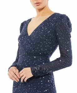 Mac Duggal Sequined Long Sleeve Midi Trumpet Dress Shop For