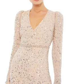 Mac Duggal Sequined Long Sleeve Midi Trumpet Dress Shop For