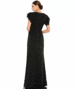 Mac Duggal Floral Embellished Flutter Sleeve Evening Gown Shop For