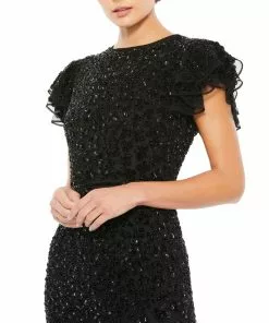 Mac Duggal Floral Embellished Flutter Sleeve Evening Gown Shop For