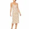 Mac Duggal Floral Beaded Midi Sheath Dress