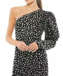 Ieena For Mac Duggal Bejeweled Puff Sleeve One Shoulder Gown Shop For