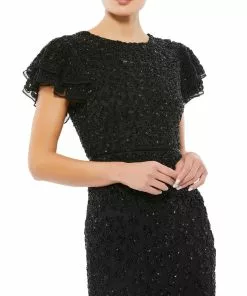 Mac Duggal Floral Embellished Flounce Sleeve Midi Dress Mother Of The Bride + Groom Dresses