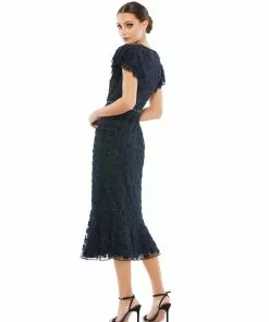 Mac Duggal Floral Embellished Flounce Sleeve Midi Dress Mother Of The Bride + Groom Dresses