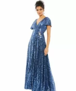 Mac Duggal Sequined Gown With Brooch Detail