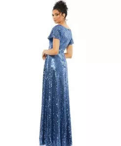 Mac Duggal Sequined Gown With Brooch Detail