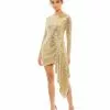 Mac Duggal Short Dresses Metallic Long Sleeve Sequined Mini Dress