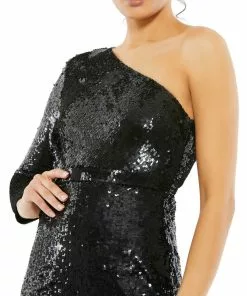 Mac Duggal Shop For Sequined One Sleeve High Slit Gown