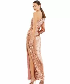 Mac Duggal Shop For Sequined One Sleeve High Slit Gown