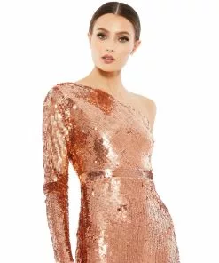 Mac Duggal Shop For Sequined One Sleeve High Slit Gown