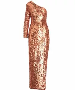 Mac Duggal Shop For Sequined One Sleeve High Slit Gown