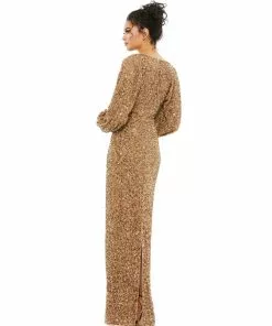 Mac Duggal Sequined Bishop Sleeve Gown Shop For