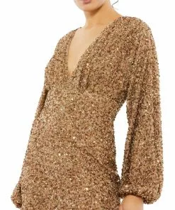 Mac Duggal Sequined Bishop Sleeve Gown Shop For