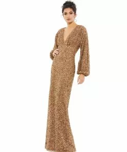 Mac Duggal Sequined Bishop Sleeve Gown Shop For