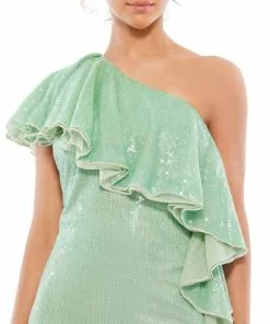 Mac Duggal One Shoulder Sequined Ruffle Mini Dress Shop For