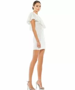 Mac Duggal One Shoulder Sequined Ruffle Mini Dress Shop For