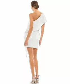 Mac Duggal One Shoulder Sequined Ruffle Mini Dress Shop For