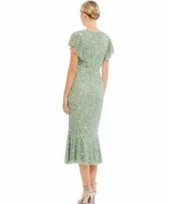 Mac Duggal Shop For Sequined Flutter Sleeve Midi Dress