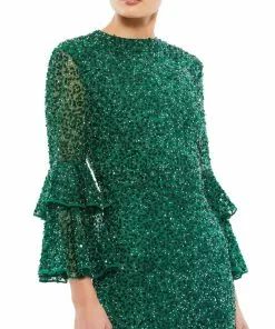 Mac Duggal Shop For Tiered Ruffle 3/4 Sleeve Cocktail Dress