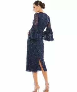 Mac Duggal Shop For Tiered Ruffle 3/4 Sleeve Cocktail Dress