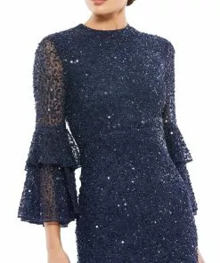 Mac Duggal Shop For Tiered Ruffle 3/4 Sleeve Cocktail Dress