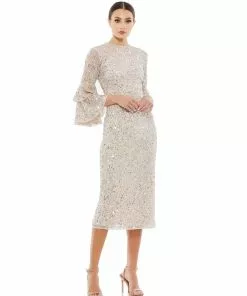 Mac Duggal Shop For Tiered Ruffle 3/4 Sleeve Cocktail Dress