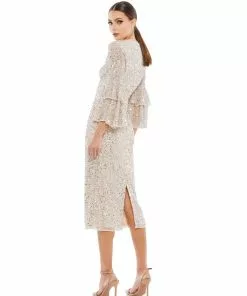 Mac Duggal Shop For Tiered Ruffle 3/4 Sleeve Cocktail Dress