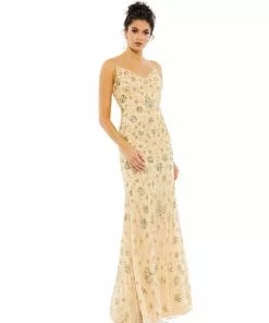 Mac Duggal Shop For Floral Embellished V-Neck Gown
