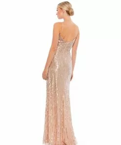 Mac Duggal Sequined Spaghetti Strap V-Neck Gown