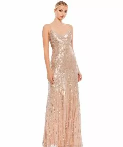 Mac Duggal Sequined Spaghetti Strap V-Neck Gown