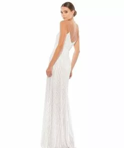 Mac Duggal Sequined Spaghetti Strap V-Neck Gown