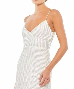 Mac Duggal Sequined Spaghetti Strap V-Neck Gown