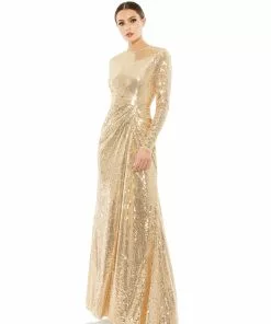 Mac Duggal Shop For Sequined High Neck Draped Gown