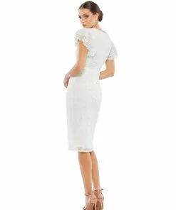 Mac Duggal Floral Embellished Flutter Sleeve Midi Dress